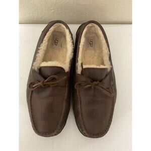 UGG Byron Slippers Mens 12 Brown Leather Lace Up Moccasins Wool Sheepskin Shoes